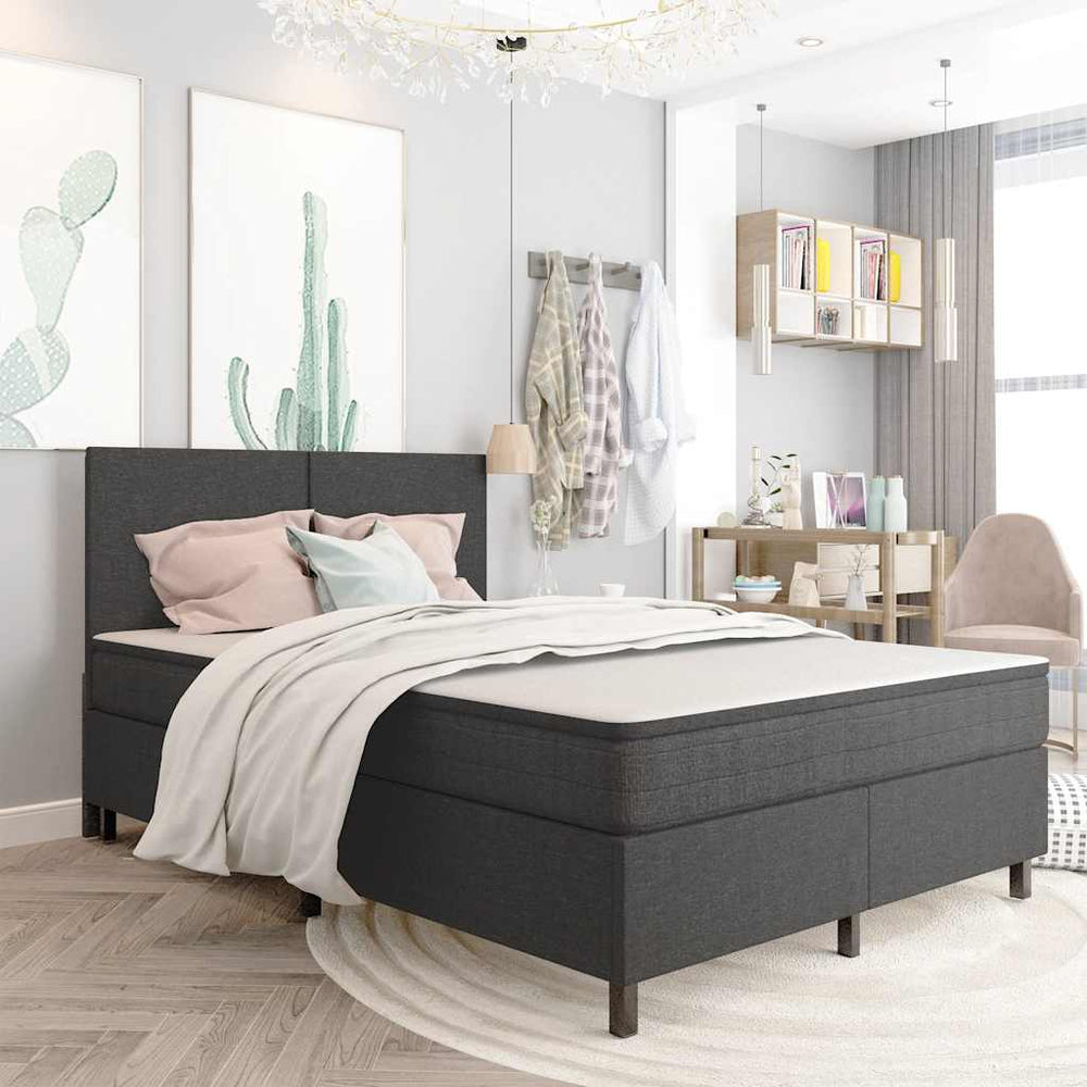 vidaXL Box Spring Bed Frame Grey Fabric 160x200 cm