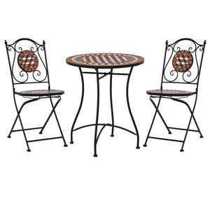 3-tlg. Bistro-Set Mosaik Keramik Terrakotta