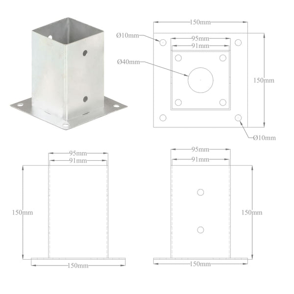 Pfostenanker 4 Stk. Verzinktes Metall 91 mm