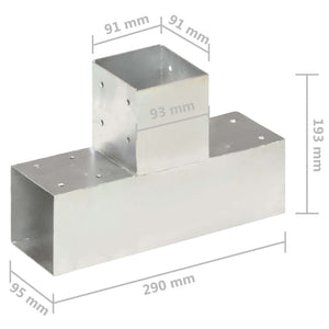 vidaXL Connecteurs de poteaux 4 pcs en T Métal galvanisé 91 x 91 mm