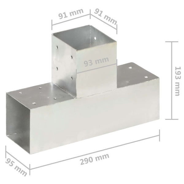 vidaXL Connecteurs de poteaux 4 pcs en T Métal galvanisé 91 x 91 mm