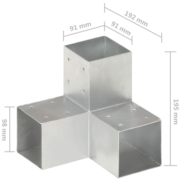 vidaXL Connecteur de poteau 4 pcs en Y métal galvanisé 91 x 91 mm