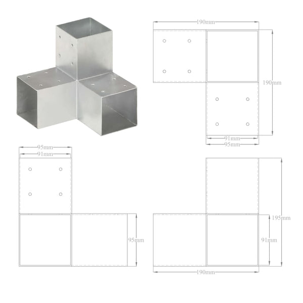 vidaXL Connecteur de poteau 4 pcs en Y métal galvanisé 91 x 91 mm