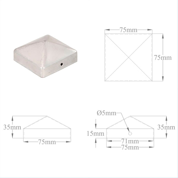 Pfostenkappen 6 Stk. Pyramide Verzinktes Metall 71 x 71 mm