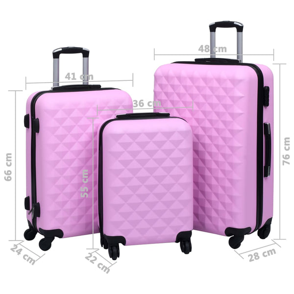 Rosa Hartschalen-Trolley-Set, 3-teilig