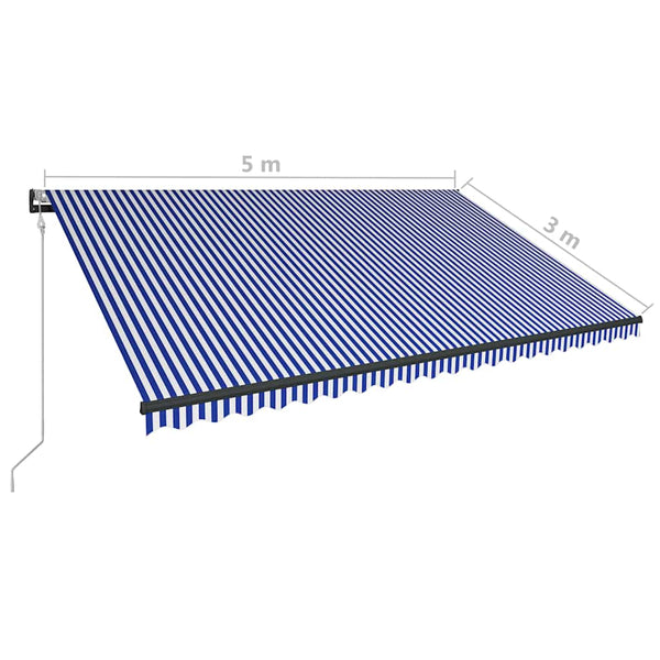 Markise mit Windsensor & LED 500x300cm Blau und Weiß