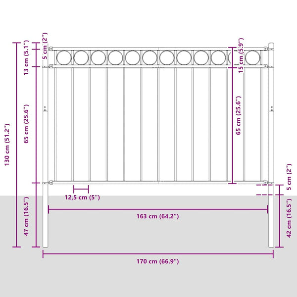 Gartenzaun ASSEN Stahl 1,7 x 0,8 m Schwarz
