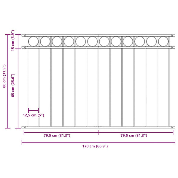 Zaunelement ASSEN Stahl 1,7 x 0,8 m Schwarz