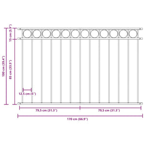 Zaunelement ASSEN Stahl 1,7 x 1 m Schwarz
