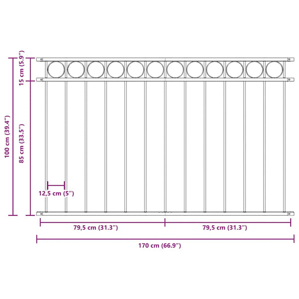 Zaunelement ASSEN Stahl 1,7 x 1 m Schwarz