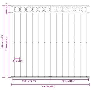 Zaunelement ASSEN Stahl 1,7 x 1,5 m Schwarz