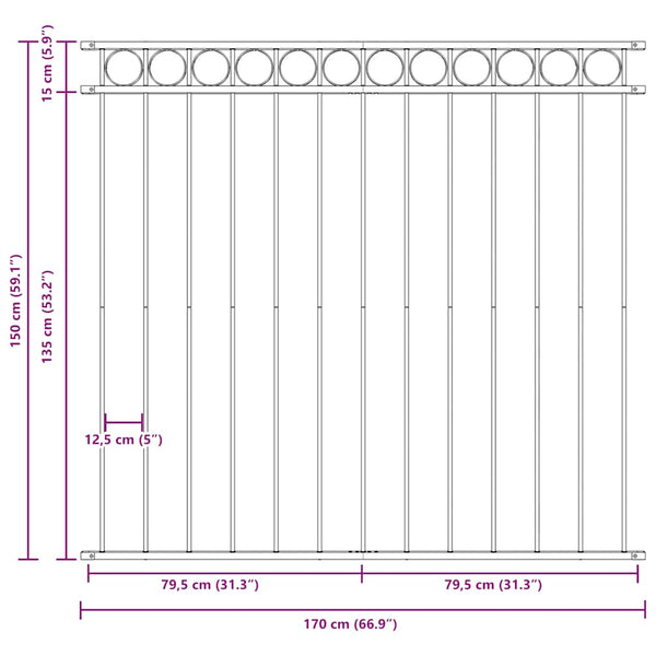 Zaunelement ASSEN Stahl 1,7 x 1,5 m Schwarz