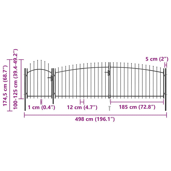 Gartentor Woerden mit Speerspitze 5 x 1,25 m Schwarz