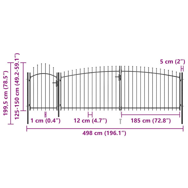 Gartentor Woerden mit Speerspitze 5x1,5 m Schwarz