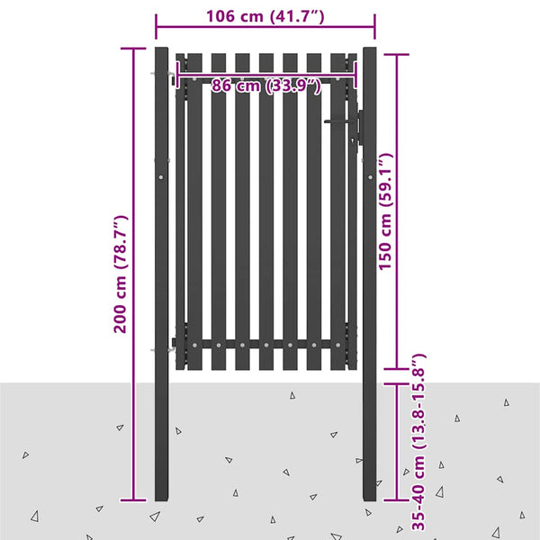 Gartentor aus Stahl 100 x 150 cm Anthrazit
