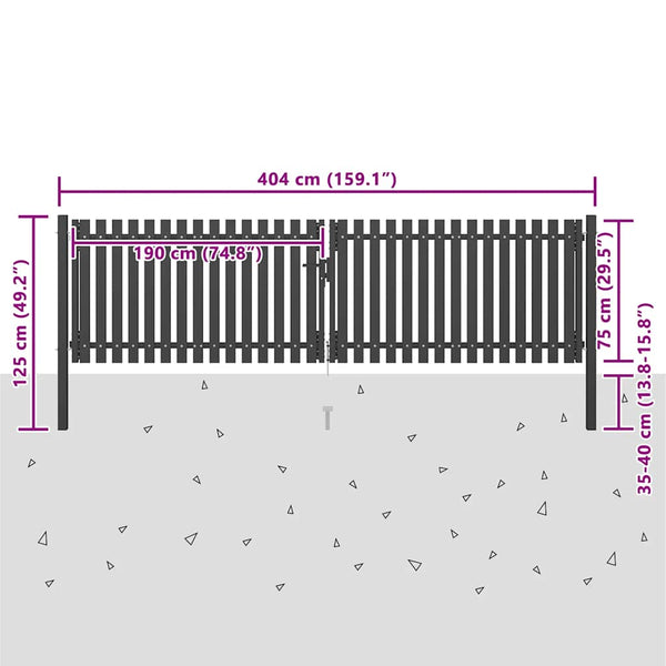 Gartentor aus Stahl 400 x 75 cm Anthrazit