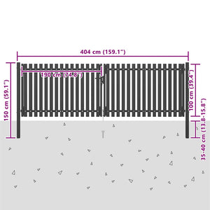 Gartentor aus Stahl 400 x 100 cm Anthrazit