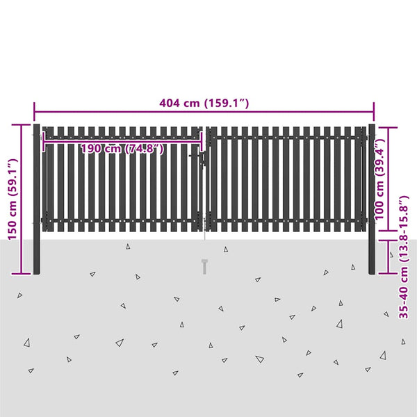 Gartentor aus Stahl 400 x 100 cm Anthrazit