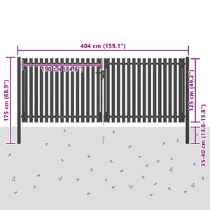 Gartentor aus Stahl 400 x 125 cm Anthrazit
