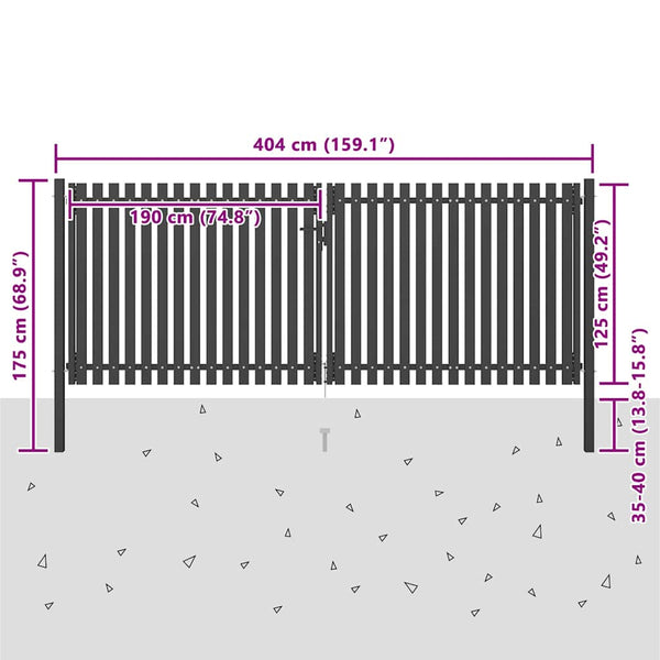 Gartentor aus Stahl 400 x 125 cm Anthrazit