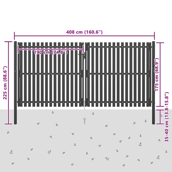 Gartentor aus Stahl 400 x 175 cm Anthrazit