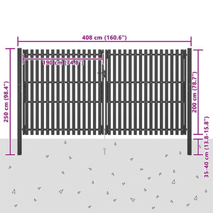 Gartentor aus Stahl 400 x 200 cm Anthrazit