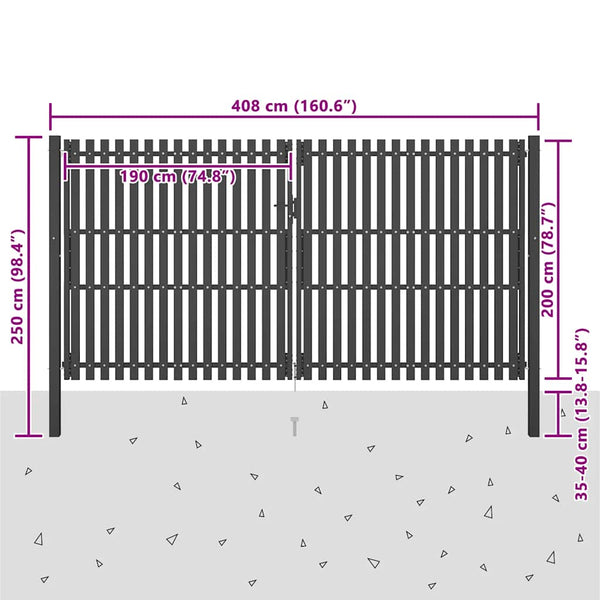 Gartentor aus Stahl 400 x 200 cm Anthrazit