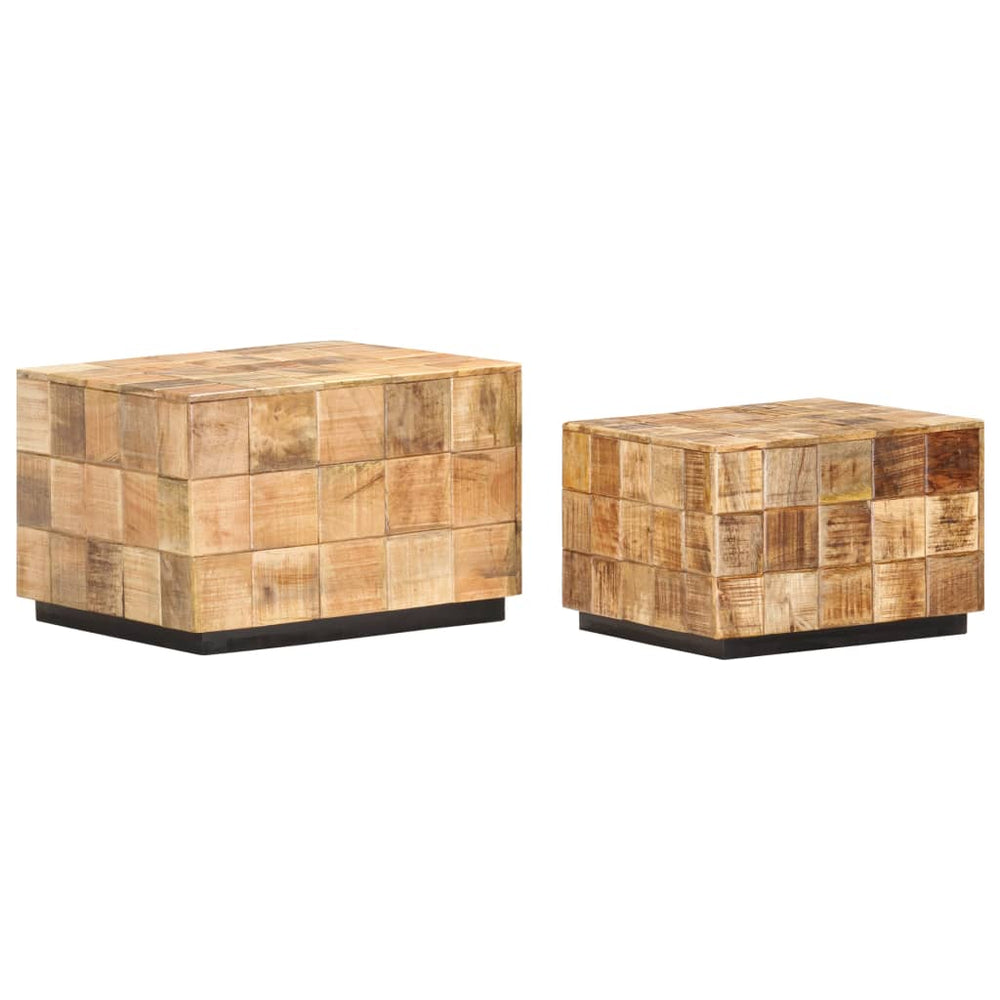 Couchtische 2 Stk. in Block-Design Raues Mango-Massivholz