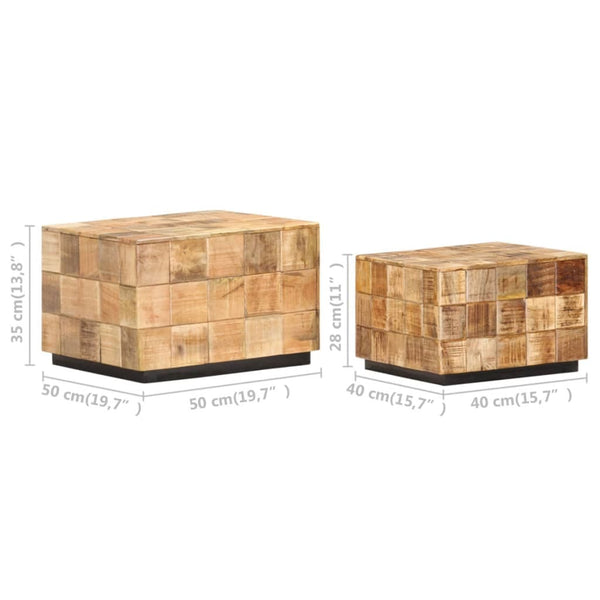 Couchtische 2 Stk. in Block-Design Raues Mango-Massivholz