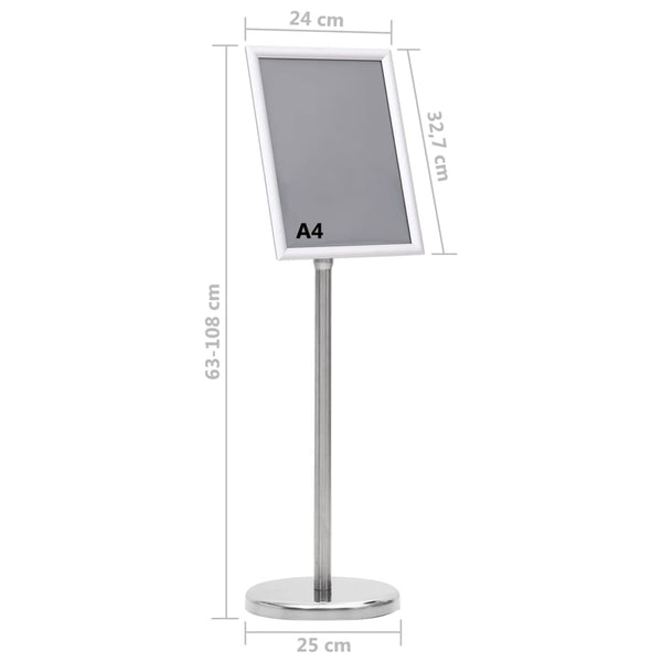 vidaXL Porte-affiche A4 Argenté Alliage d'aluminium