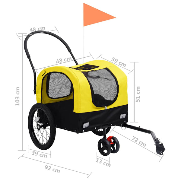 2-in-1 Hunde Fahrradanhänger & Buggy - Gelb/Schwarz