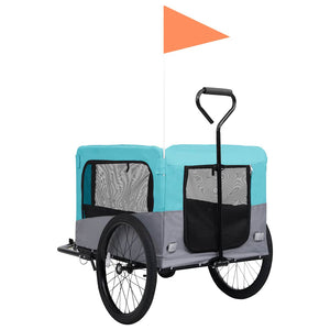 vidaXL Remorque de vélo et poussette 2-en-1 pour chien Bleu et gris
