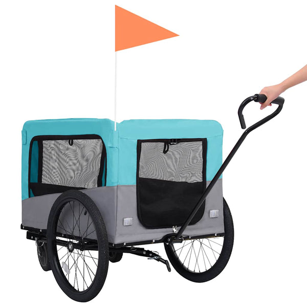vidaXL Remorque de vélo et poussette 2-en-1 pour chien Bleu et gris