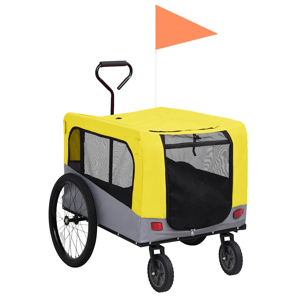 2-in-1 Hunde Fahrradanhänger & Buggy Gelb/Grau