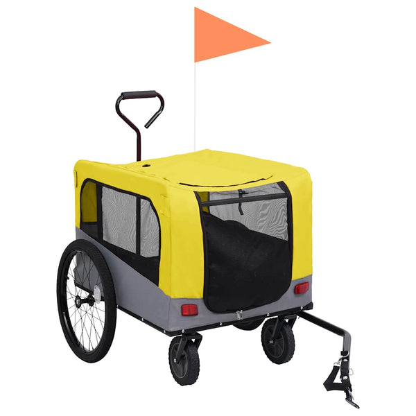 2-in-1 Hunde Fahrradanhänger & Buggy Gelb/Grau