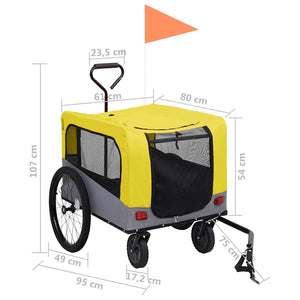 2-in-1 Hunde Fahrradanhänger & Buggy Gelb/Grau