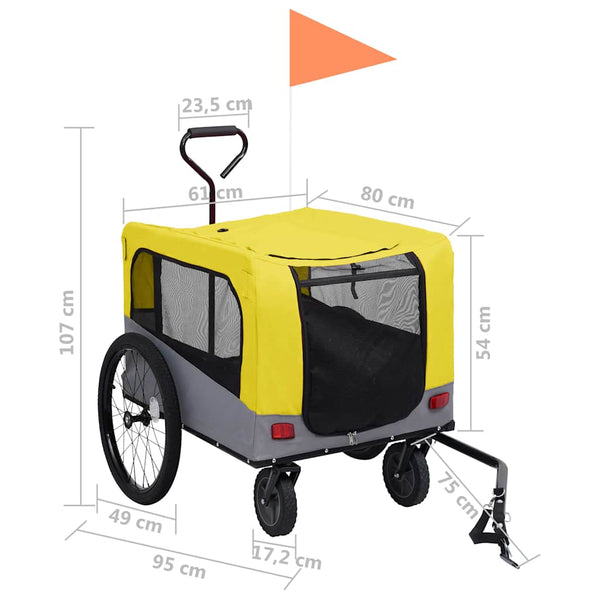 2-in-1 Hunde Fahrradanhänger & Buggy Gelb/Grau