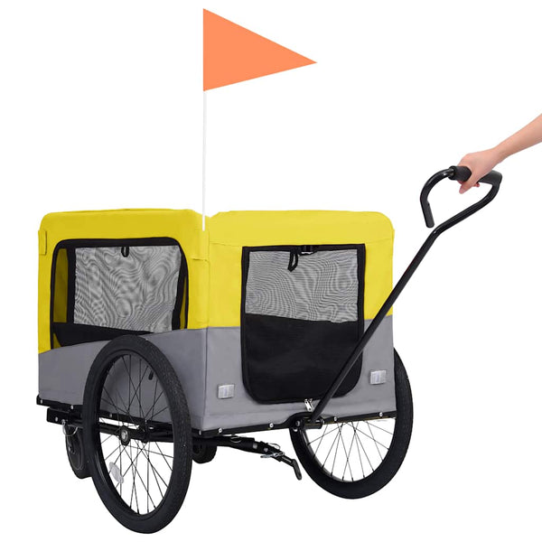 2-in-1 Hunde Fahrradanhänger & Buggy Gelb/Grau