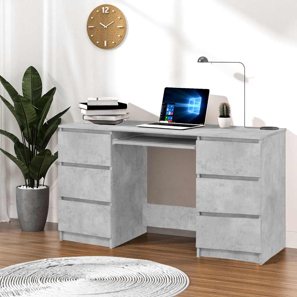 Schreibtisch Betongrau 140 cm mit Schubladen