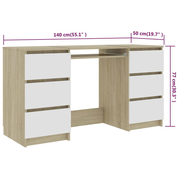 Schreibtisch Weiß Sonoma-Eiche 140 cm