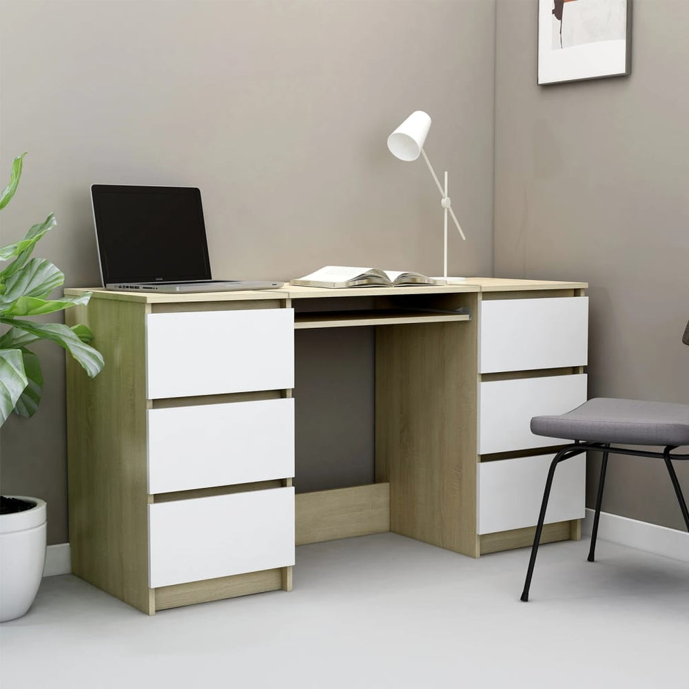 Schreibtisch Weiß Sonoma-Eiche 140 cm
