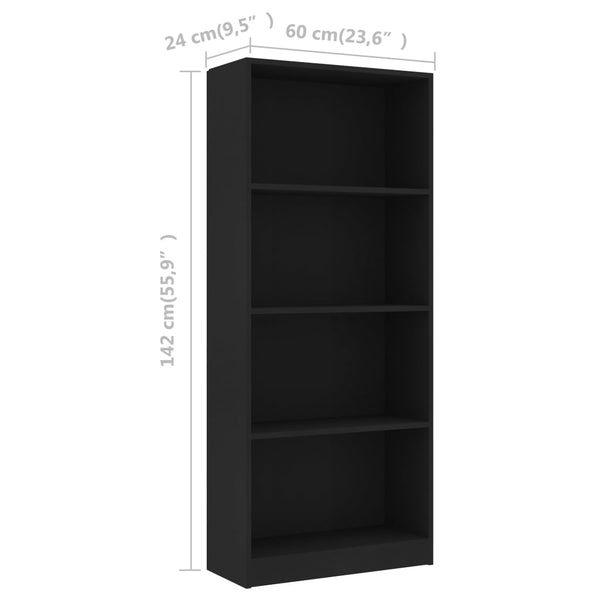 Schwarzes Bücherregal mit 4 Fächern