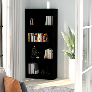 Schwarzes Bücherregal mit 4 Fächern