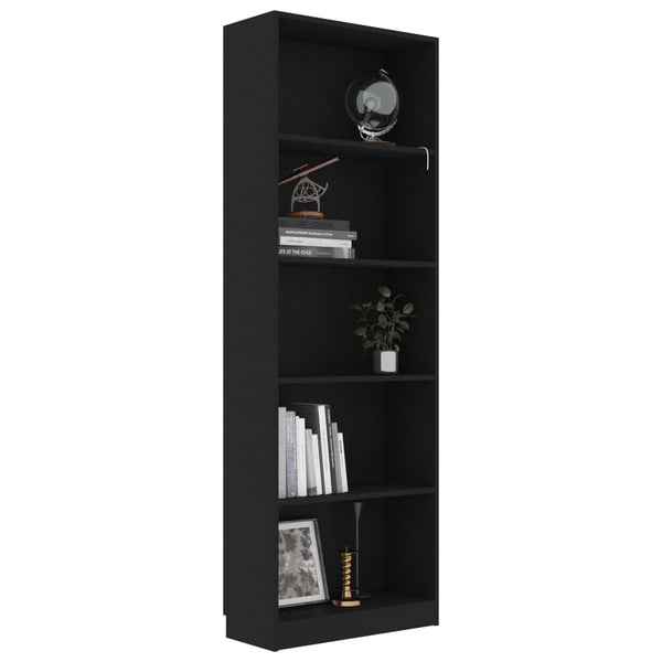Schwarzes Bücherregal mit 5 Fächern