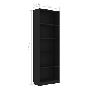 Schwarzes Bücherregal mit 5 Fächern