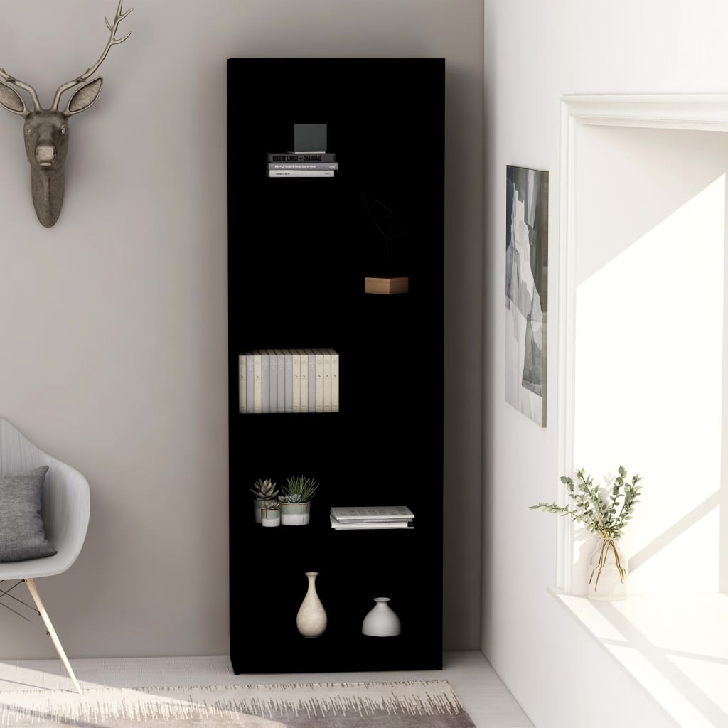 Schwarzes Bücherregal mit 5 Fächern