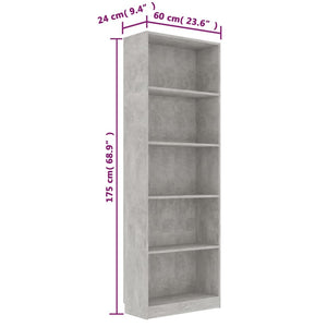 Bücherregal Betongrau 60x24x175 cm