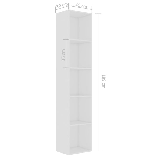 Weißes Bücherregal 40x30x189 cm