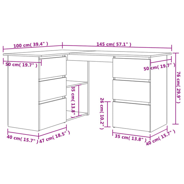 Grauer Eckschreibtisch 145x100 cm