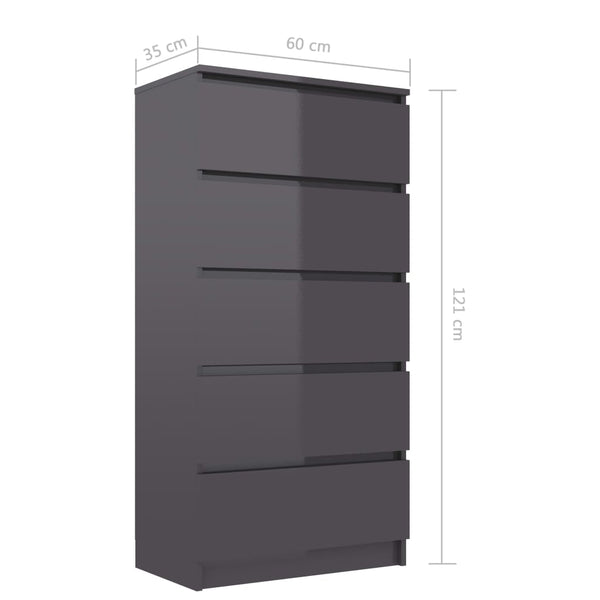 Hochglanz Grau Sideboard mit Schubladen 60x35x121 cm